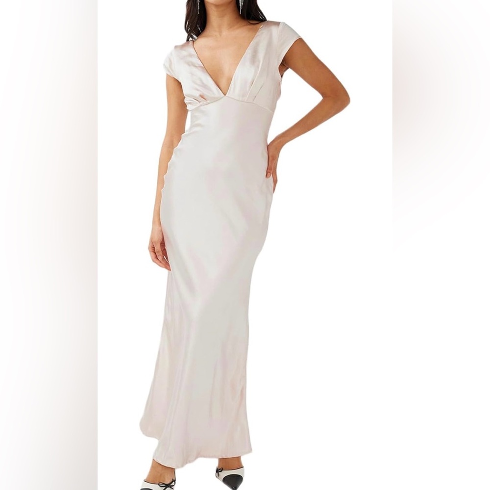 Champagne Satin dress great for bridal shower/ engagement party/rehearsal dinner